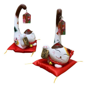 Gato da Sorte Maneki Neko Porcelana Calda Longa Almofada - Imagem 3
