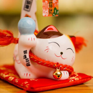 Gato da Sorte Maneki Neko Porcelana Calda Longa Almofada - Imagem 8
