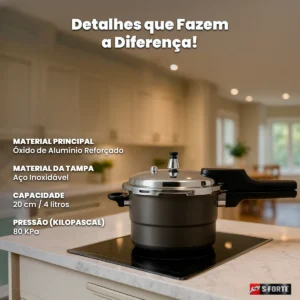 Panela De Pressão 4 Litros Em Alumínio Reforçado Com Tampa E Alta Durabilidade Premium - Imagem 3