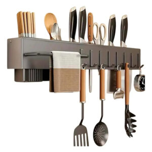 Suporte Organizador Utensílios Cozinha Parede 8 Ganchos Inox - Imagem 1