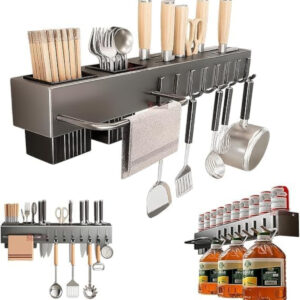 Suporte Organizador Utensílios Cozinha Parede 8 Ganchos Inox - Imagem 2