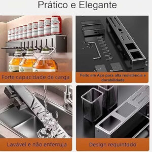 Suporte Organizador Utensílios Cozinha Parede 8 Ganchos Inox - Imagem 9