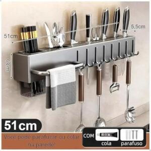 Suporte Organizador Utensílios Cozinha Parede 8 Ganchos Inox - Imagem 6