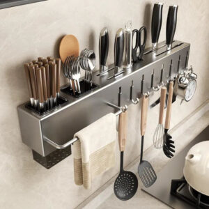 Suporte Organizador Utensílios Cozinha Parede 8 Ganchos Inox - Imagem 4