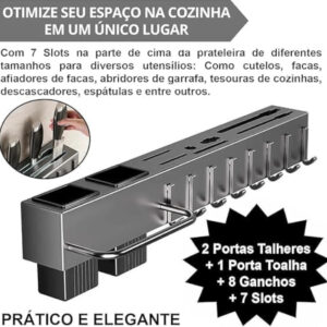 Suporte Organizador Utensílios Cozinha Parede 8 Ganchos Inox - Imagem 5