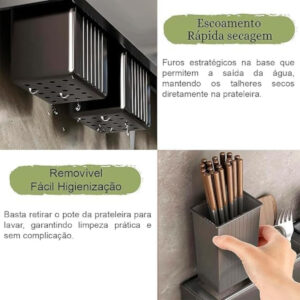 Suporte Organizador Utensílios Cozinha Parede 8 Ganchos Inox - Imagem 7