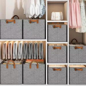 Caixa Organizadora Dobrável 46x28x20cm Multiuso Cinza Para Roupas E Brinquedos - Imagem 8