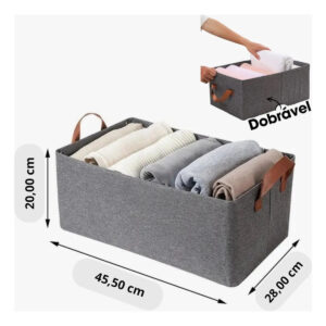 Caixa Organizadora Dobrável 46x28x20cm Multiuso Cinza Para Roupas E Brinquedos - Imagem 2