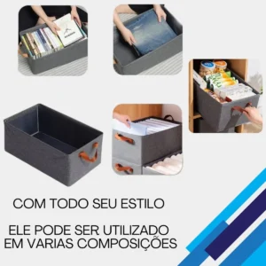 Caixa Organizadora Dobrável 46x28x20cm Multiuso Cinza Para Roupas E Brinquedos - Imagem 4
