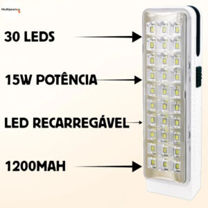 Luminária Emergência 42 Leds 21w 1200mah B-max Recarregável Branco 127/220v - Imagem 2