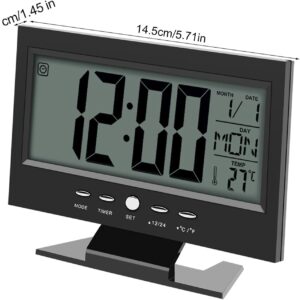 Relógio Digital De Mesa A Pilhas Preto Despertador Led Grande Data Temperatura Ideal Quarto Escritório - Imagem 2
