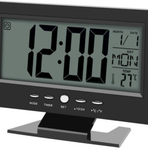 Relógio Digital De Mesa A Pilhas Preto Despertador Led Grande Data Temperatura Ideal Quarto Escritório - Imagem 1