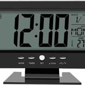Relógio Digital De Mesa A Pilhas Preto Despertador Led Grande Data Temperatura Ideal Quarto Escritório - Imagem 3