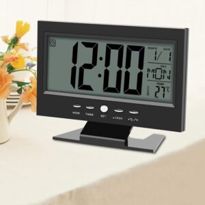 Relógio Digital De Mesa A Pilhas Preto Despertador Led Grande Data Temperatura Ideal Quarto Escritório - Imagem 4