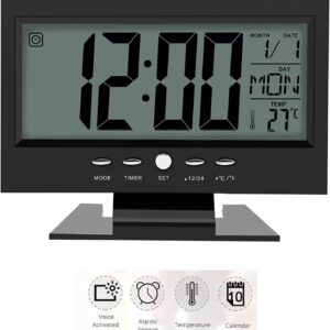 Relógio Digital De Mesa A Pilhas Preto Despertador Led Grande Data Temperatura Ideal Quarto Escritório - Imagem 5