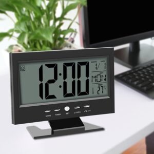 Relógio Digital De Mesa A Pilhas Preto Despertador Led Grande Data Temperatura Ideal Quarto Escritório - Imagem 6