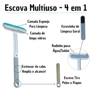 Escova Multiuso Tira Pelo Sofá 4 Em 1 Esponja E Limpa Vidros Cinza - Imagem 3