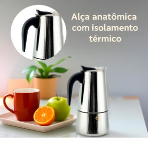 Cafeteira Italiana Aço Inox 300ml 6 Xicaras Café Expresso Cor Prateado - Imagem 3