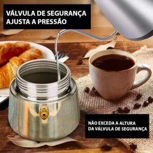 Cafeteira Italiana Aço Inox 300ml 6 Xicaras Café Expresso Cor Prateado - Imagem 4