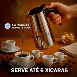 Cafeteira Italiana Aço Inox 300ml 6 Xicaras Café Expresso Cor Prateado - Imagem 2