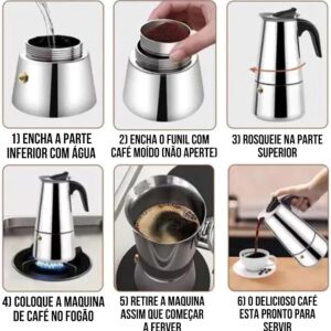 Cafeteira Italiana Aço Inox 300ml 6 Xicaras Café Expresso Cor Prateado - Imagem 6