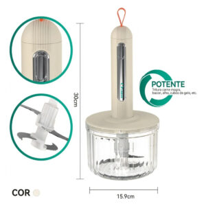 Mini Processador De Alimentos Portátil Lâminas Aço Inox Bege - Imagem 6