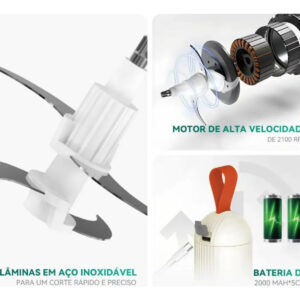 Mini Processador De Alimentos Portátil Lâminas Aço Inox Bege - Imagem 8