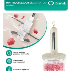 Mini Processador De Alimentos Portátil Lâminas Aço Inox Bege - Imagem 4