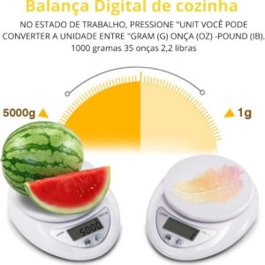 Balança Digital Alimento Com Bandeja Até 5kg Branca Capacidade Máxima 5 Kg Cor Branco - Imagem 4