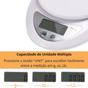Balança Digital Alimento Com Bandeja Até 5kg Branca Capacidade Máxima 5 Kg Cor Branco - Imagem 7