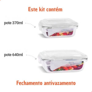Conjunto 2 Potes Hermético Vidro 370ml 640ml Marmita Fitness Resistente A Variação De Temperatura - Imagem 2
