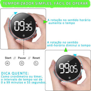 Temporizador Cronômetro Magnético Rotatório Digital Cozinha Academia Contador Regressivo - Imagem 4