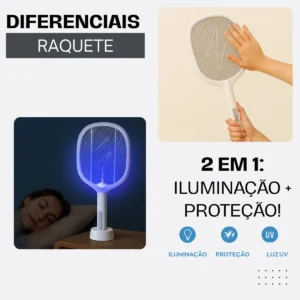 Raquete Mata Mosquitos Elétrica Luminária Armadilha Luz Uv - Imagem 3