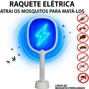 Raquete Mata Mosquitos Elétrica Luminária Armadilha Luz Uv - Imagem 9