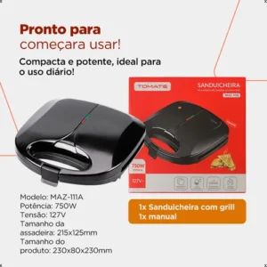 Sanduicheira Elétrica Grande Grill Profissional Lanche Grelha Carne Linguiça 750w 110v Antiaderente Inox Cor Preto - Imagem 4