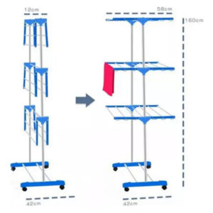 Varal De Roupa Retratil Articulado Dobravel Vertical C/ Roda Cor Azul - Imagem 3