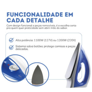 Ferro De Passar Roupas Seco Antiaderente Elgin 110v - Imagem 9