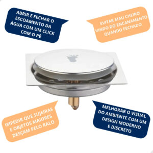 Ralo Click 10×10 Inteligente Pop Up Inox Oculto Invisível Para Banheiro E Cozinhas Acabamento Premium - Imagem 9