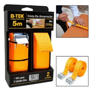 Kit 2 Cinta Catraca de amarração de carga reforçada 5m 250kg cor laranja - Imagem 5