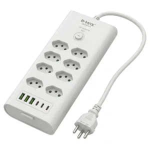 Extensão Filtro 8 Tomadas 10A 16A 20A + 3 Usb + 3 Usb-c Branco
