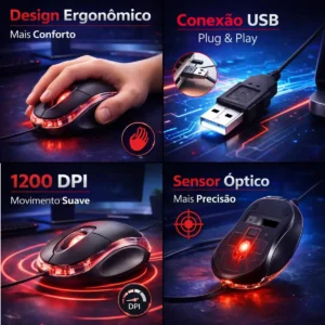 Mouse Convencional Com Fio Lehmox LEY-28 Preto USB Óptico Ambidestro - Imagem 4