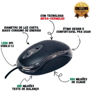 Mouse Convencional Com Fio Lehmox LEY-28 Preto USB Óptico Ambidestro - Imagem 8
